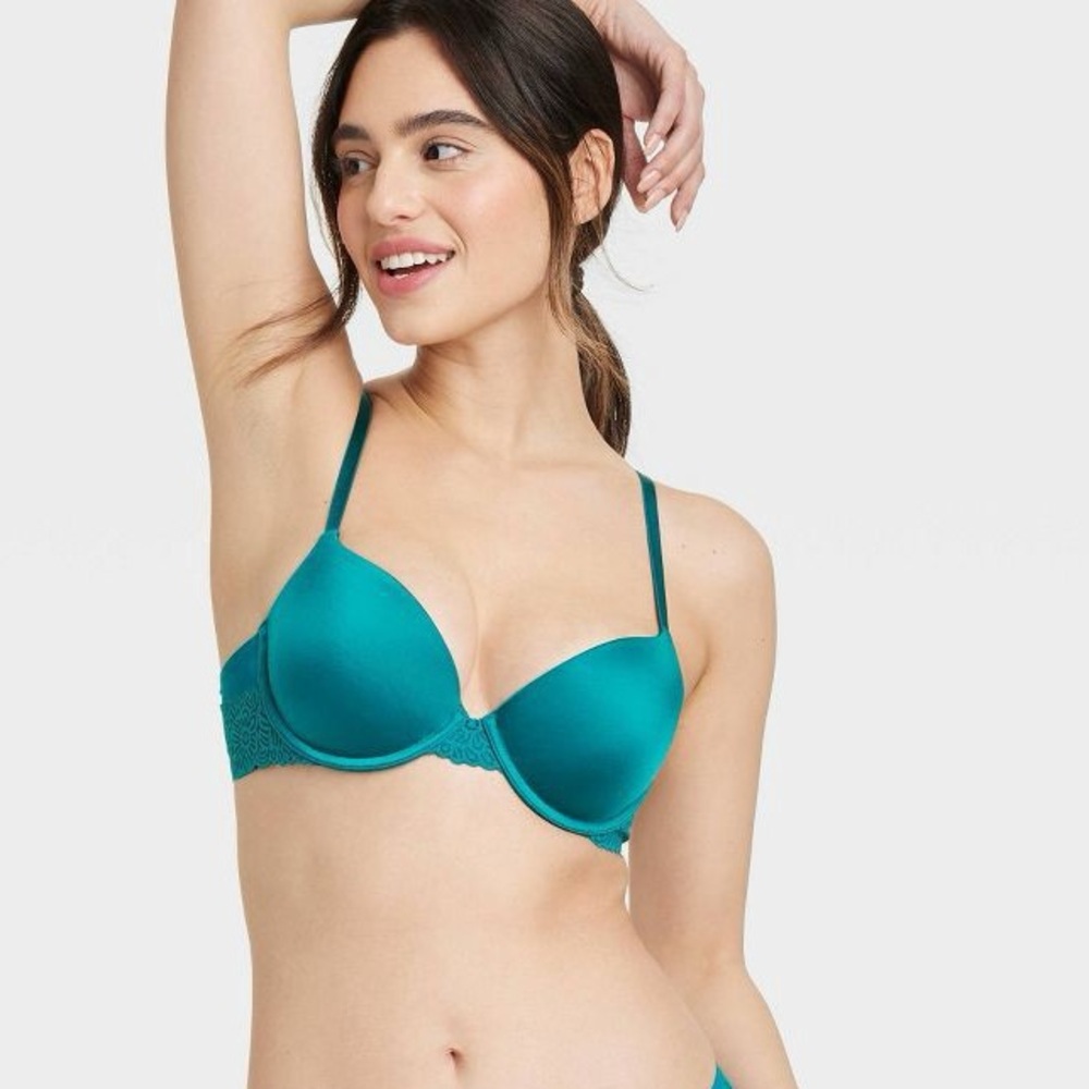Auden The Daydream Light Lift Demi T-Shirt Underwire Teal Agate Blue Bra Sz36DD